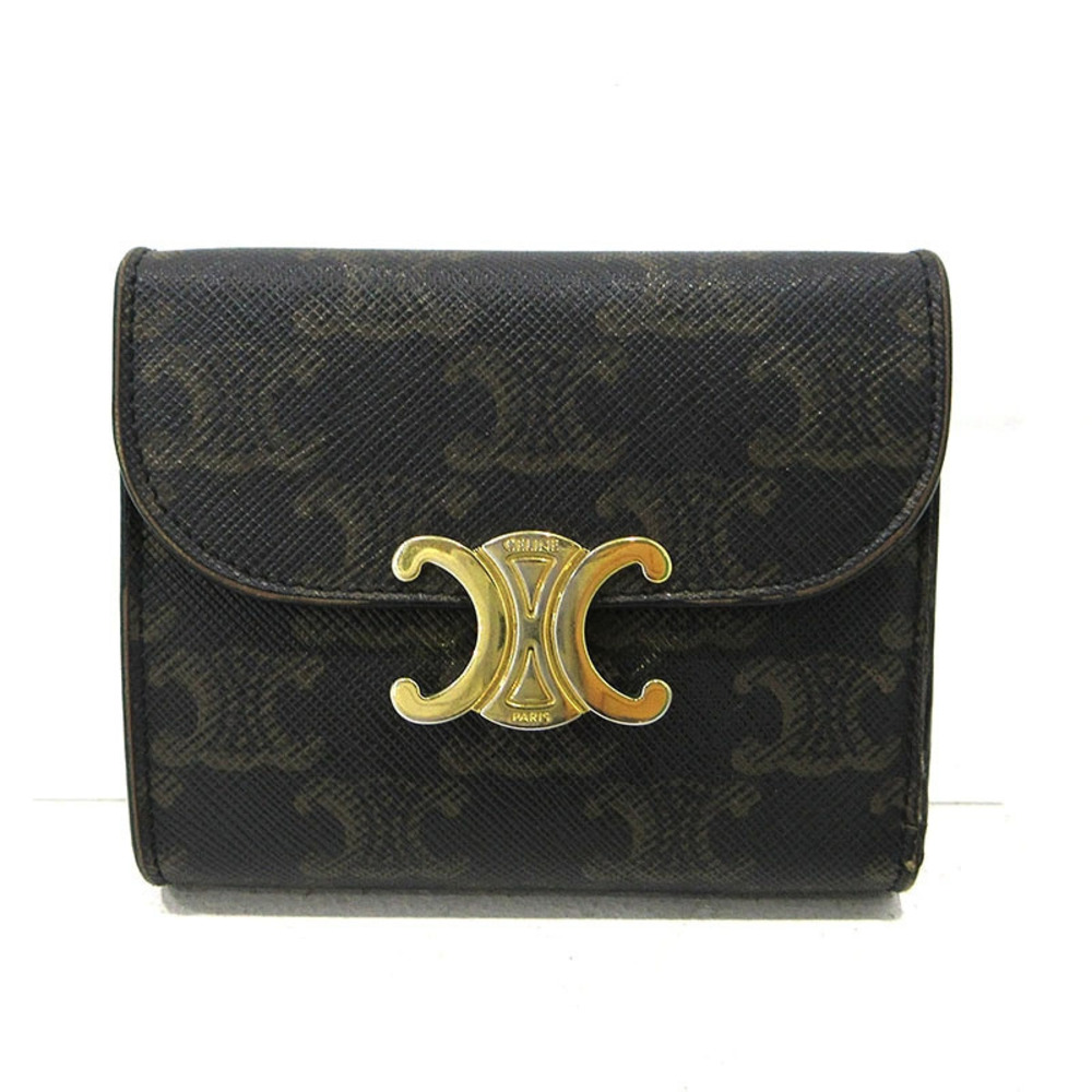 Celine Triomphe Flap Wallet Tri fold Dark Brown